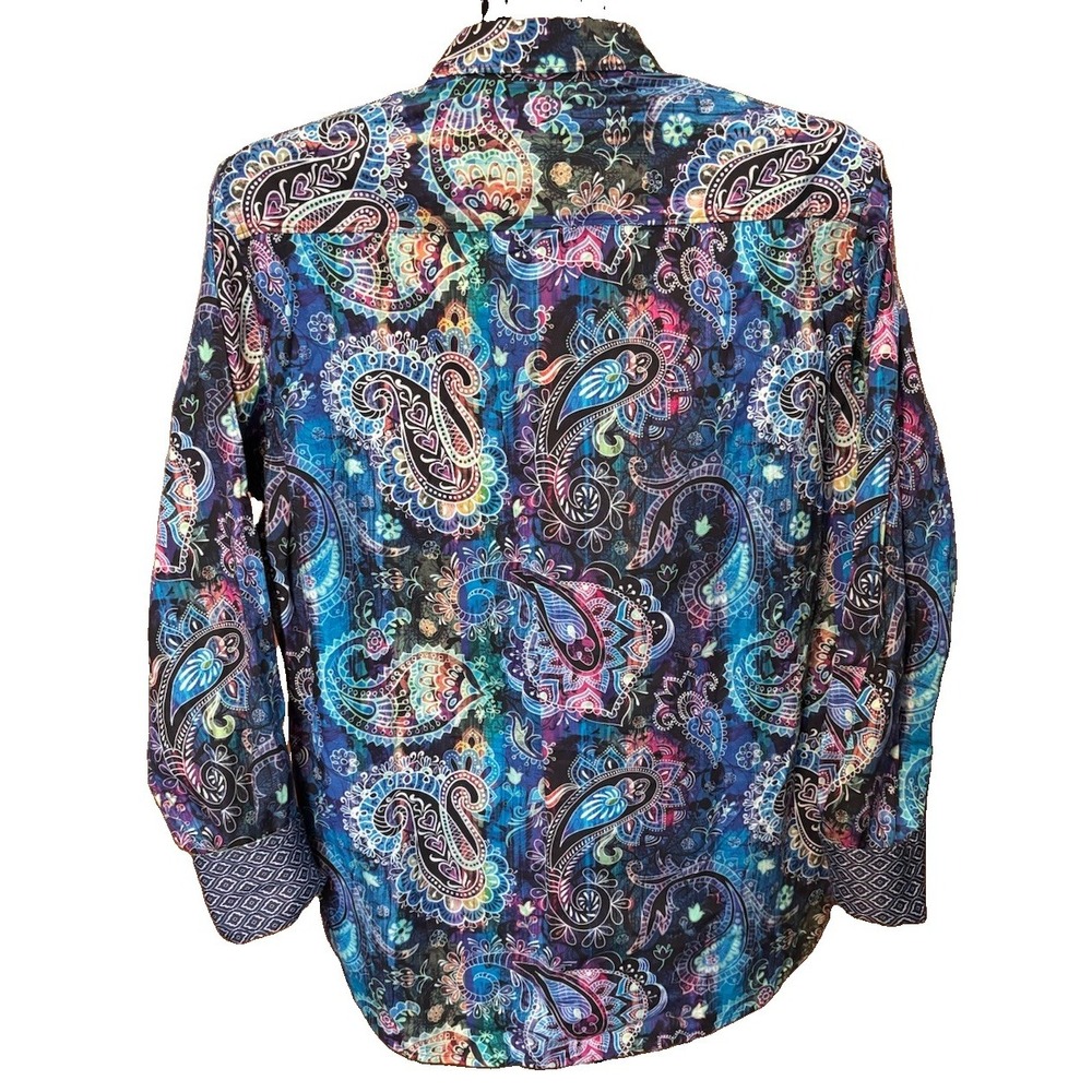 Robert Graham Mens M Blue Paisley Flip Cuff Casual Shirt Long Sleeve Batik Color - Picture 2 of 9